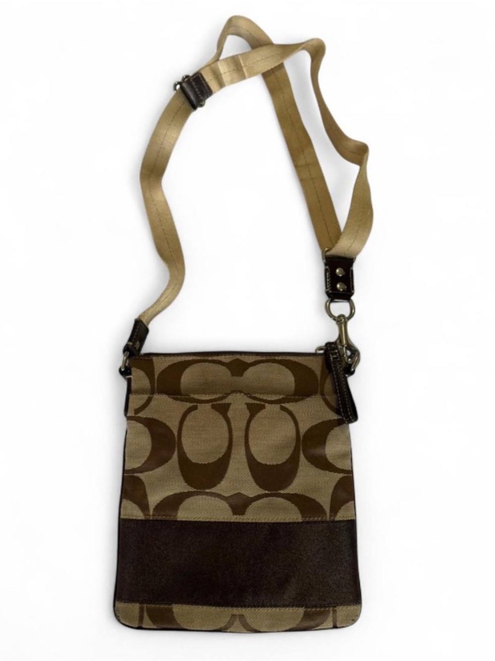 Coach Men's Tan & Brown Signature Crossbody Messenger Bag